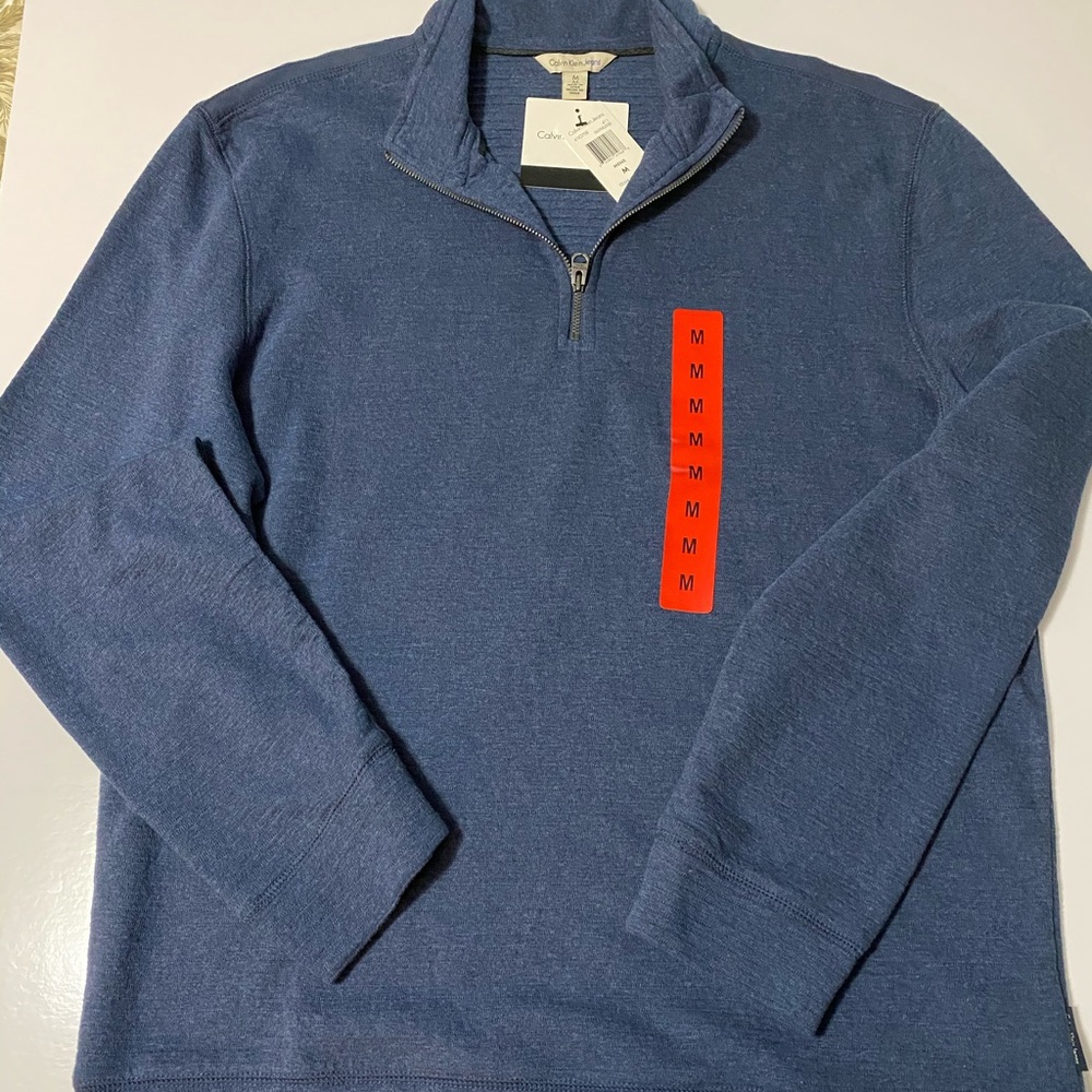 Calvin Klein men’s Blue Henley Sweater 1/4 Zip Up Medium